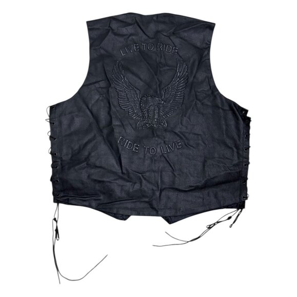 X-ELEMENT Genuine Leather Eagle Live to Ride Motorcycle Biker Vest Mens 3XL - Picture 1 of 6